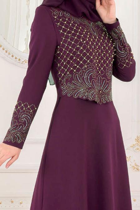 Evening Dresses - Almond Green Hijab Dress 42260GK - 3