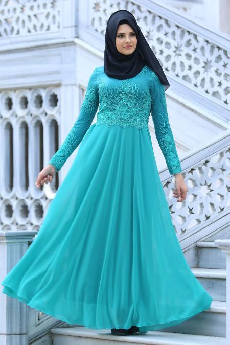 Evening Dresses - Almond Green Hijab Dress 76460CY - 2