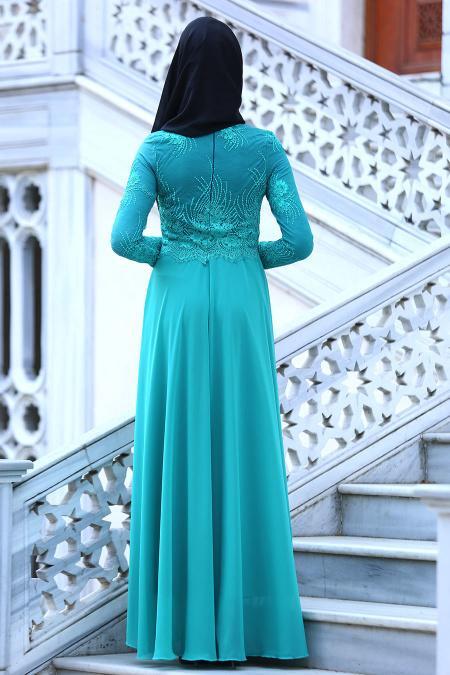 Evening Dresses - Almond Green Hijab Dress 76460CY - 4