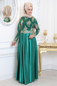 Evening Dresses - Almond Green Hijab Evening Dress 7363CY - Thumbnail
