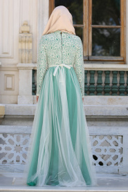 Evening Dresses - Almond Green Hijab Evening Dress 7545CY - Thumbnail