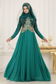 Evening Dresses - Almond Green Hijab Evening Dress 7973CY - Thumbnail