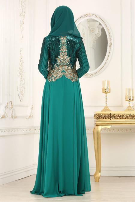 Evening Dresses - Almond Green Hijab Evening Dress 7973CY - 3