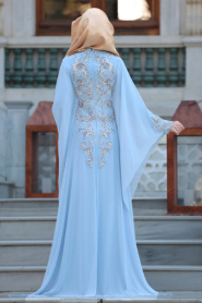 Evening Dresses - Baby Blue Hijab Dress 105BM - Thumbnail