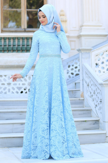 Evening Dresses - Baby Blue Hijab Dress 2288BM