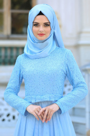 Evening Dresses - Baby Blue Hijab Dress 2299BM - Thumbnail