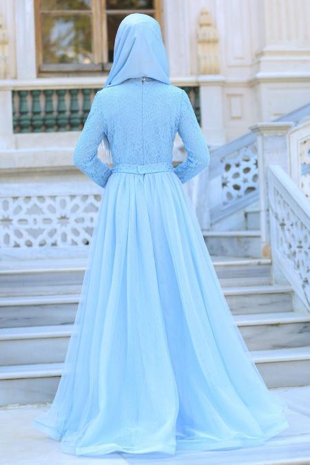 Evening Dresses - Baby Blue Hijab Dress 2299BM - 3