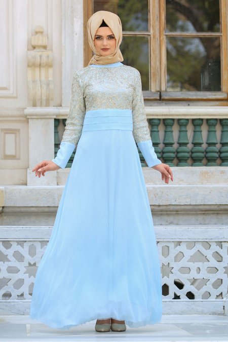 Evening Dresses - Baby Blue Hijab Dress 2369BM