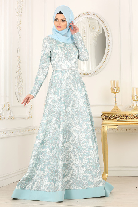 Evening Dresses - Baby Blue Hijab Dress 42220BM
