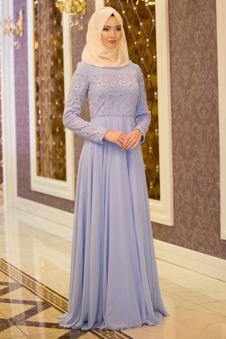 Evening Dresses - Baby Blue Hijab Dress 4332BM
