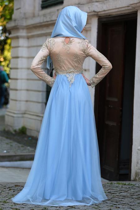 Evening Dresses - Baby Blue Hijab Dress 7496BM - 2