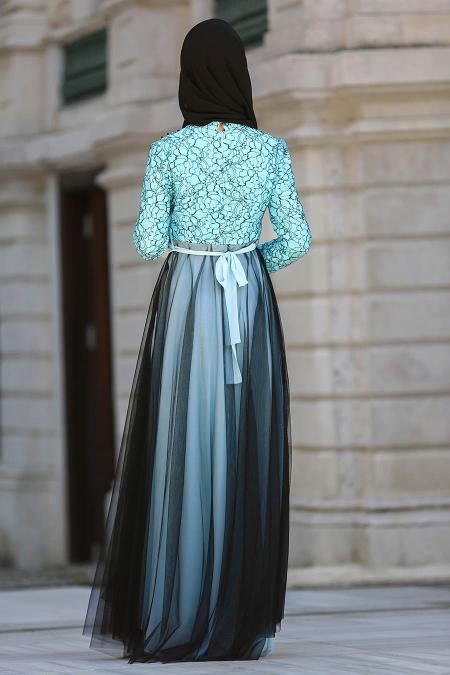 Evening Dresses - Baby Blue Hijab Dress 75831BM - 3