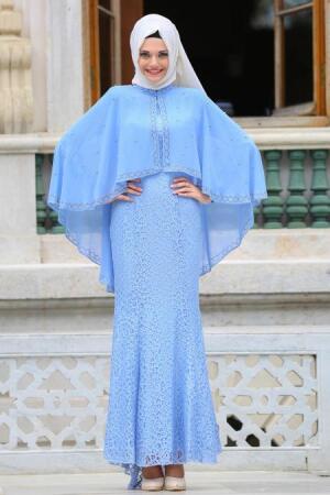 Evening Dresses - Baby Blue Hijab Dress 7658BM - 1