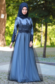 Evening Dresses - Baby Blue Hijab Dress 7659BM - Thumbnail