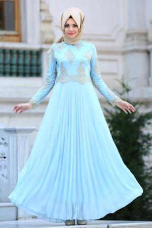 Evening Dresses - Baby Blue Hijab Dress 77221BM - 1