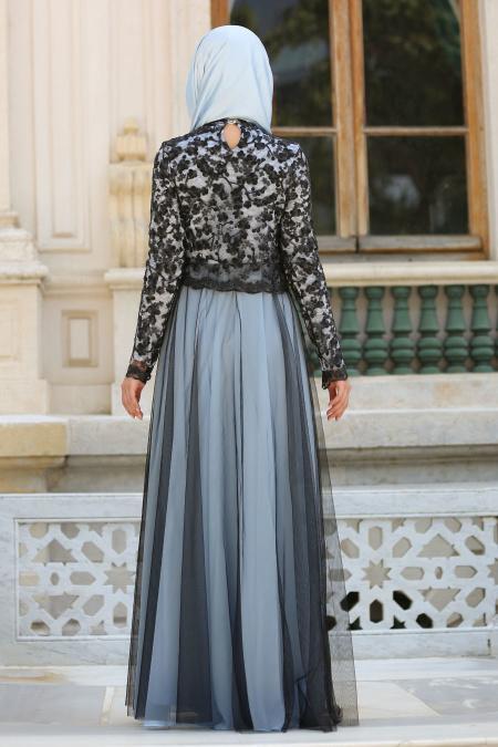 Evening Dresses - Baby Blue Hijab Dress 7727BM - 3