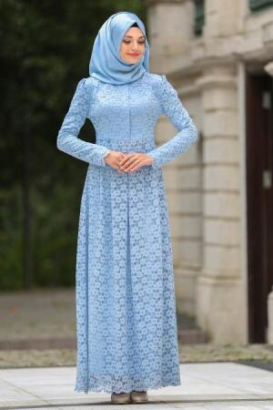 Evening Dresses - Baby Blue Hijab Dress 7774BM - 1