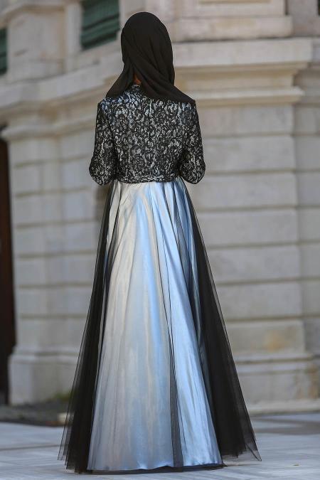 Evening Dresses - Baby Blue Hijab Dress 7829BM - 3