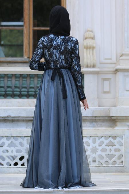 Evening Dresses - Baby Blue Hijab Evening Dress 75450BM - 3