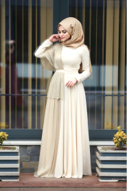 Evening Dresses - Beige Hijab Dress 103BEJ - Thumbnail