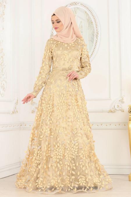 Evening Dresses - Beige Hijab Dress 222BEJ - 2
