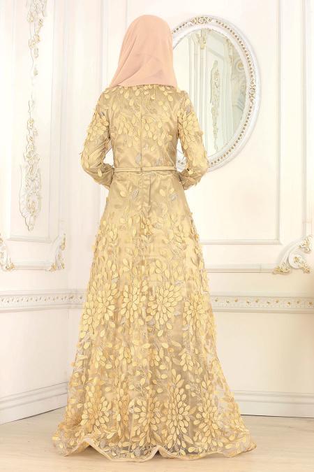 Evening Dresses - Beige Hijab Dress 222BEJ - 3