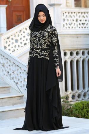 Evening Dresses - Black Evening Dress 7556S - 1