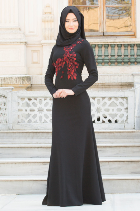 Evening Dresses - Black Hijab Dress 10031S