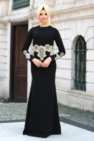 Evening Dresses - Black Hijab Dress 10033S - Thumbnail