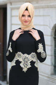 Evening Dresses - Black Hijab Dress 10033S - Thumbnail