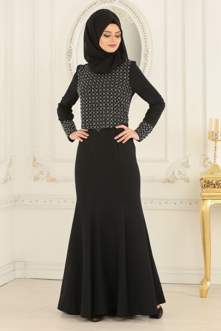 Evening Dresses - Black Hijab Dress 20020S