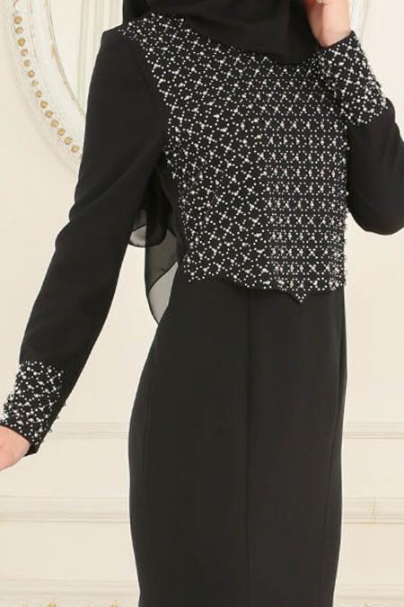 Evening Dresses - Black Hijab Dress 20020S - 4