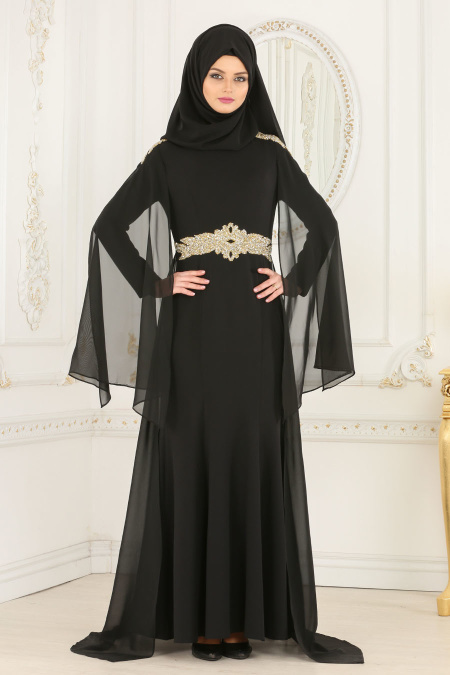 Evening Dresses - Black Hijab Dress 20060S