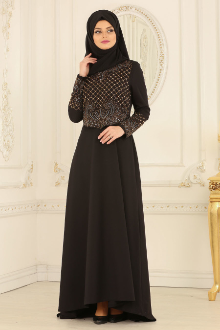 Evening Dresses - Black Hijab Dress 20070S