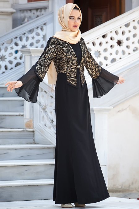 Evening Dresses - Black Hijab Dress 2124S