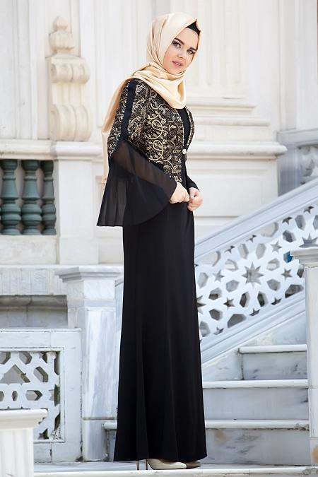 Evening Dresses - Black Hijab Dress 2124S - 2