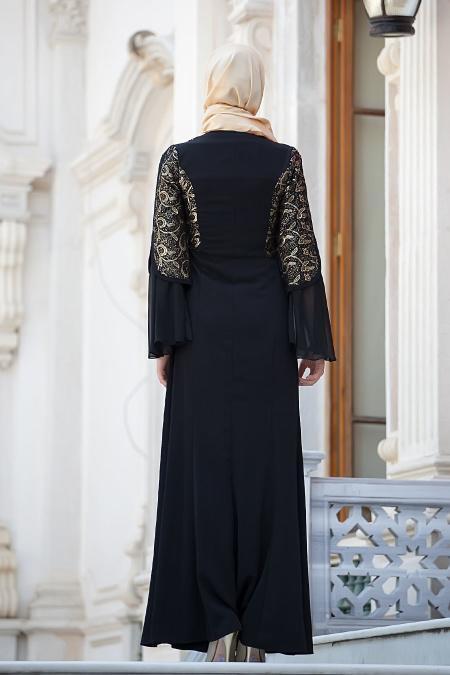 Evening Dresses - Black Hijab Dress 2124S - 3