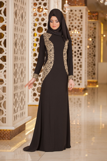 Evening Dresses - Black Hijab Dress 2151S