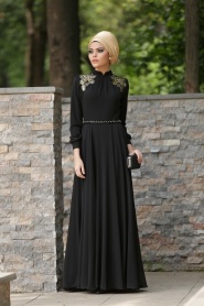 Evening Dresses - Black Hijab Dress 2156S - Thumbnail