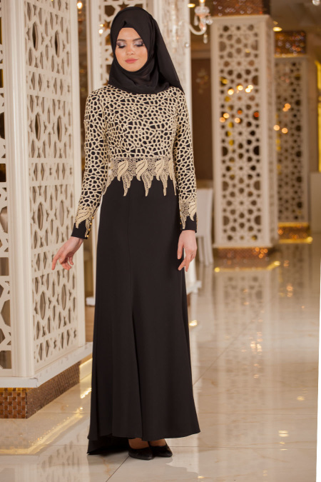 Evening Dresses - Black Hijab Dress 2165S