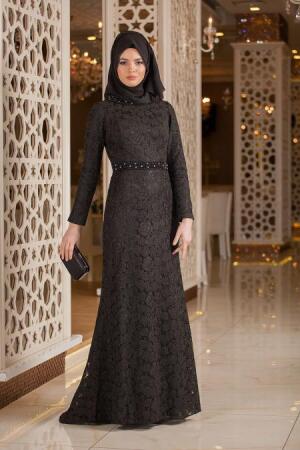 Evening Dresses - Black Hijab Dress 2166S - 1