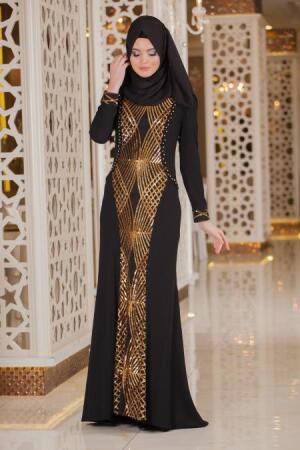 Evening Dresses - Black Hijab Dress 2167S - 1