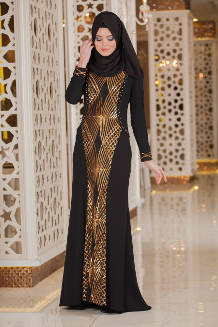 Evening Dresses - Black Hijab Dress 2167S
