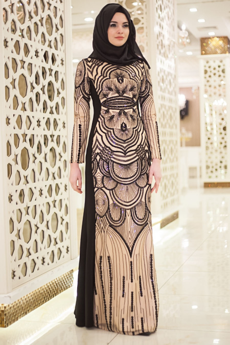 Evening Dresses - Black Hijab Dress 2188S