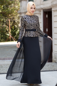 Evening Dresses - Black Hijab Dress 2201S - Thumbnail