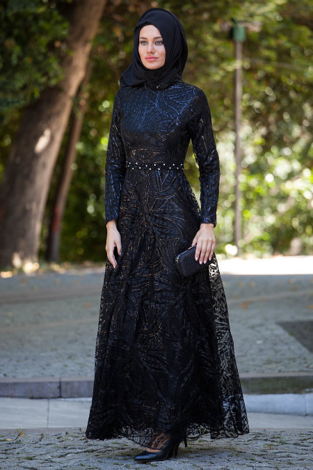 Evening Dresses - Black Hijab Dress 2217S