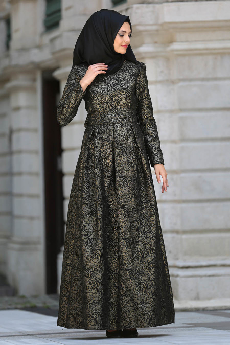 Evening Dresses - Black Hijab Dress 24414S