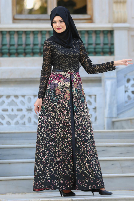 Evening Dresses - Black Hijab Dress 27280S
