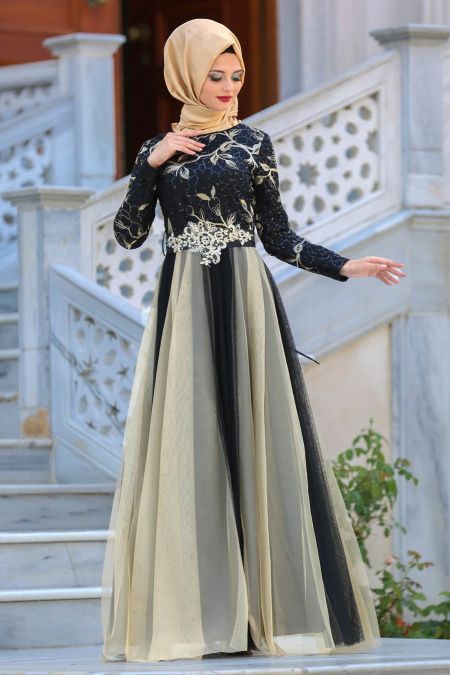 Evening Dresses - Black Hijab Dress 2764S