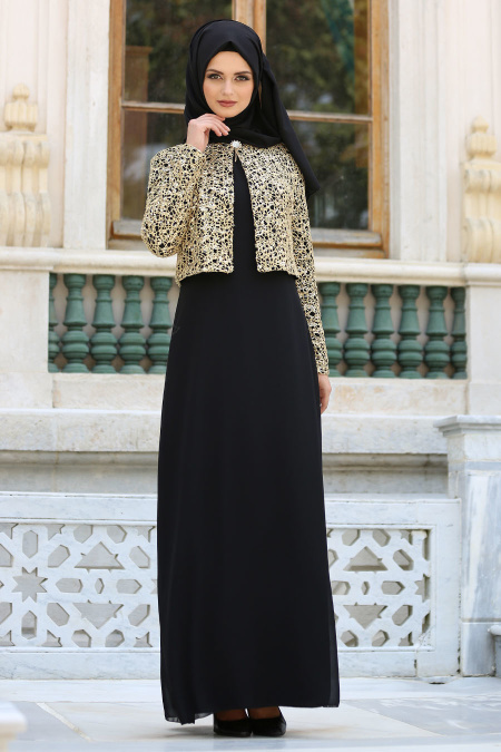 Evening Dresses - Black Hijab Dress 2943S